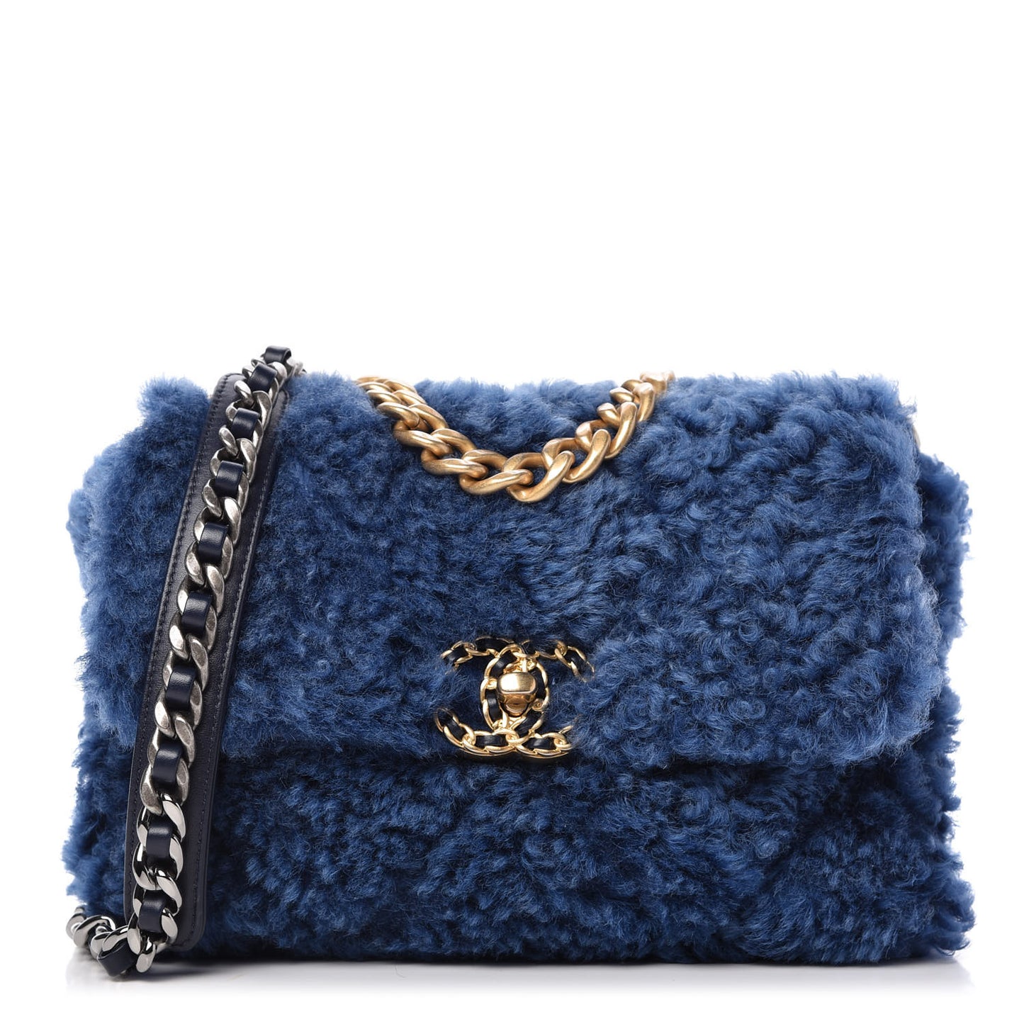 Shearling Sheepskin Medium 19 Flap Blue