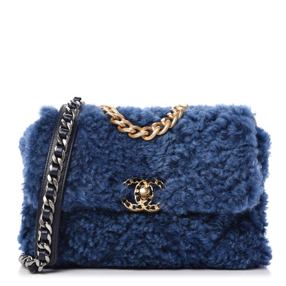 Chanel Shearling Sheepskin Medium 19 Flap Blue 1 of 10