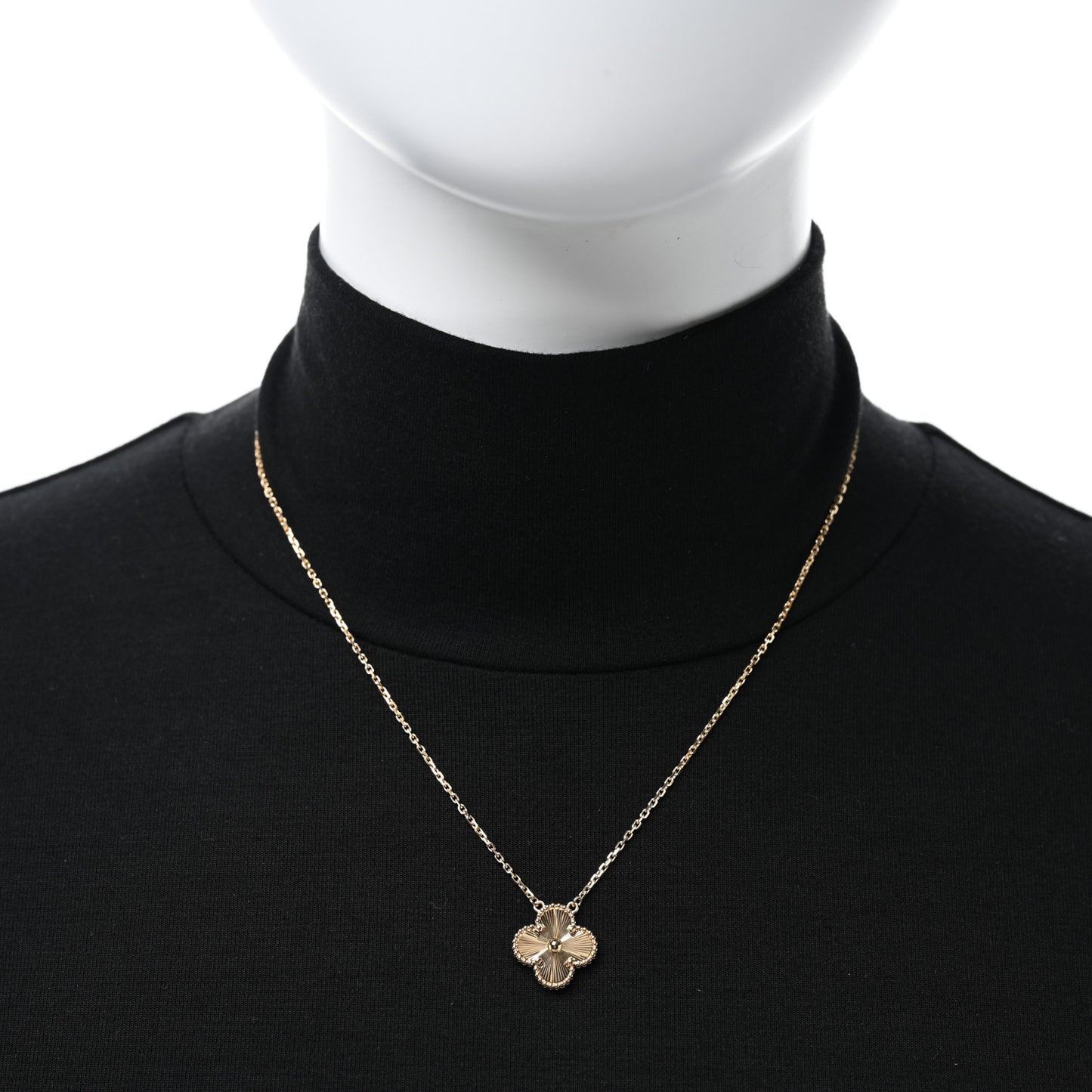 18K Yellow Gold Guilloche Vintage Alhambra Pendant Necklace