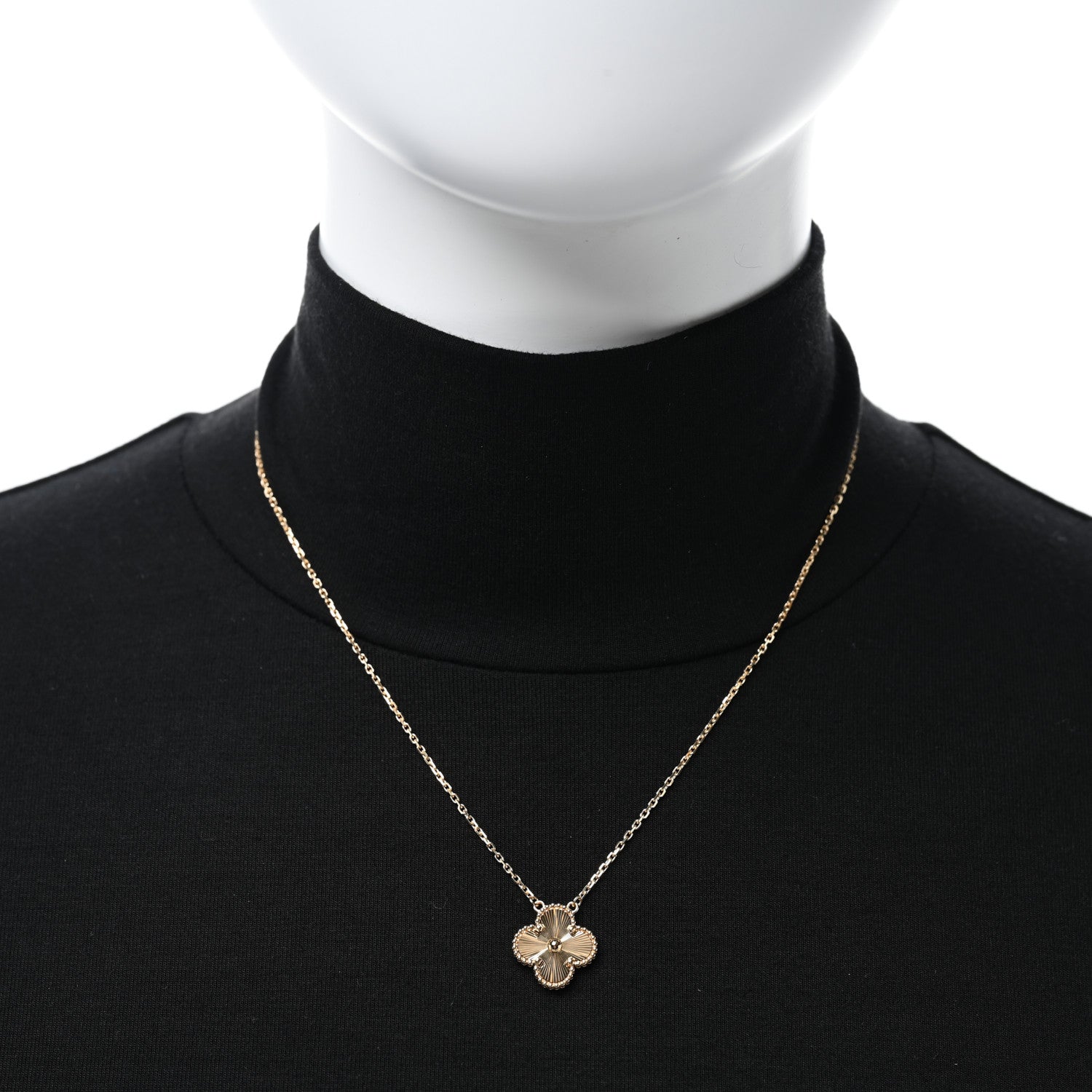 Van Cleef & Arpels 18K Yellow Gold Guilloche Vintage Alhambra Pendant Necklace 3 of 5