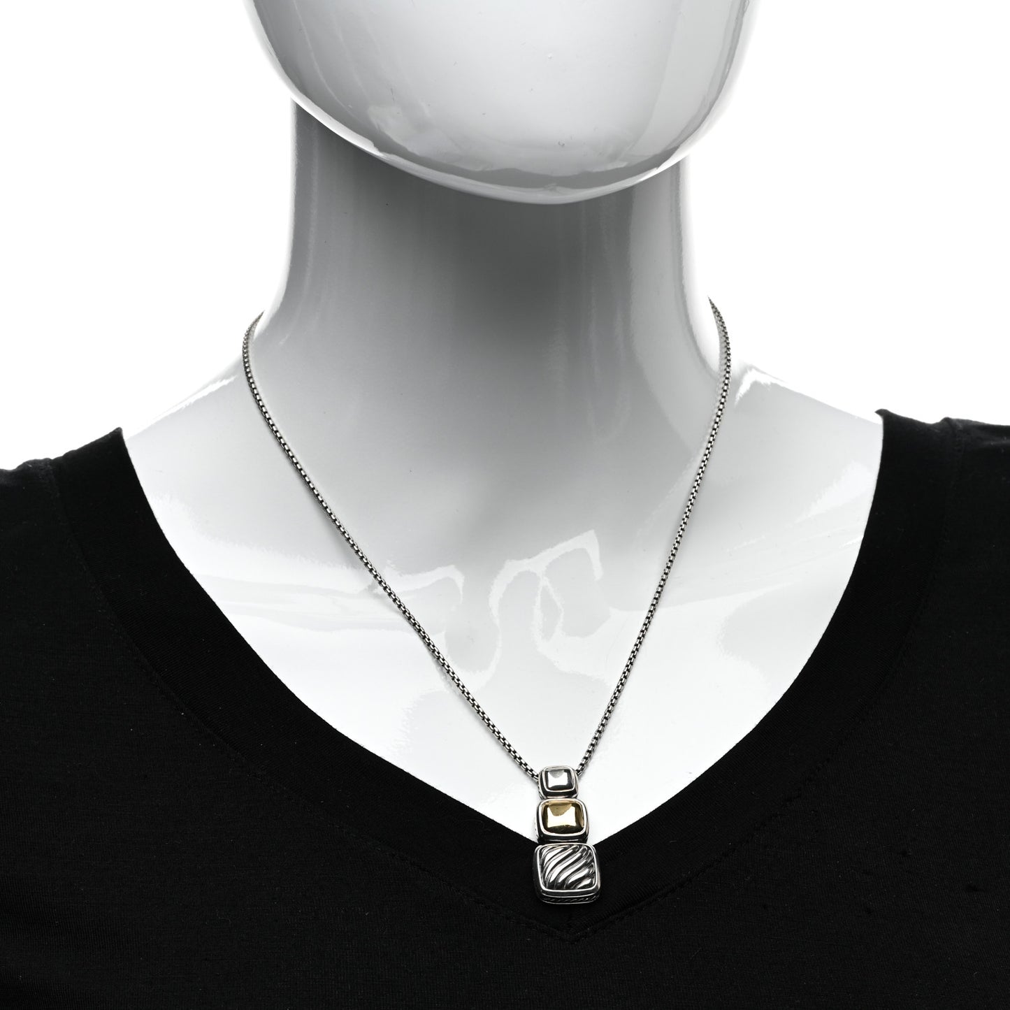Sterling Silver 18K Yellow Gold Chiclet Triple Drop Necklace