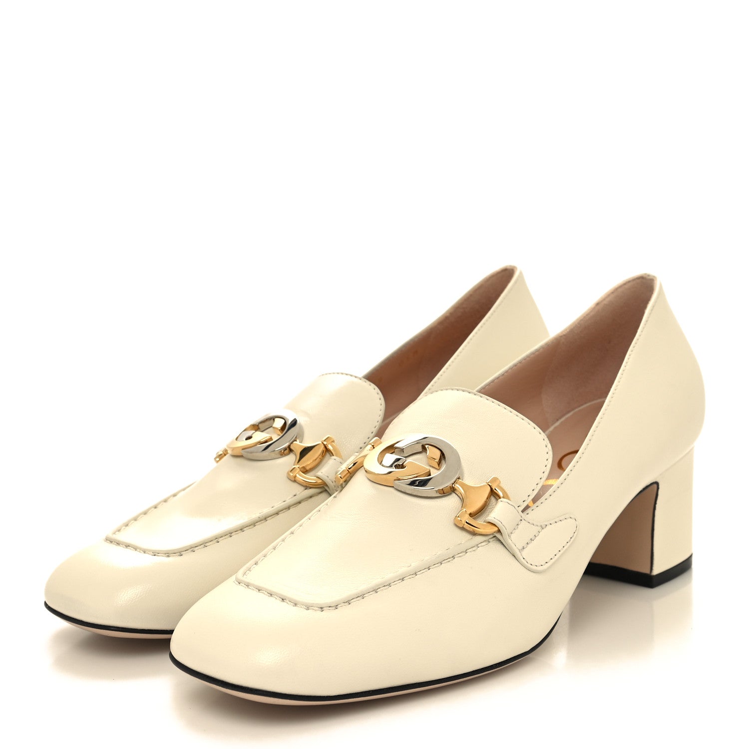 Gucci Malaga Kid Zumi Mid Heel Loafers 39 Vintage White 3 of 9