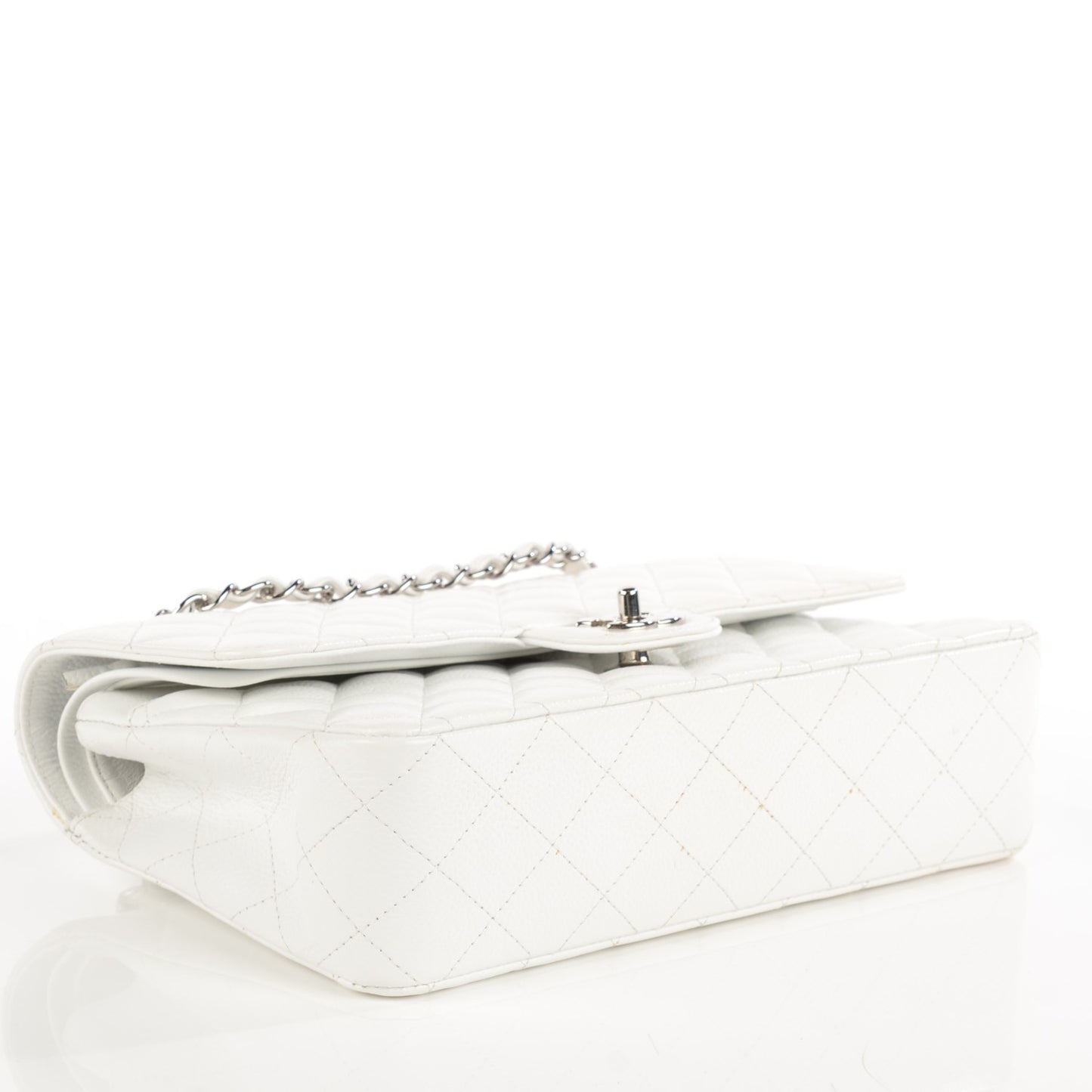 Caviar Quilted Medium Double Flap White