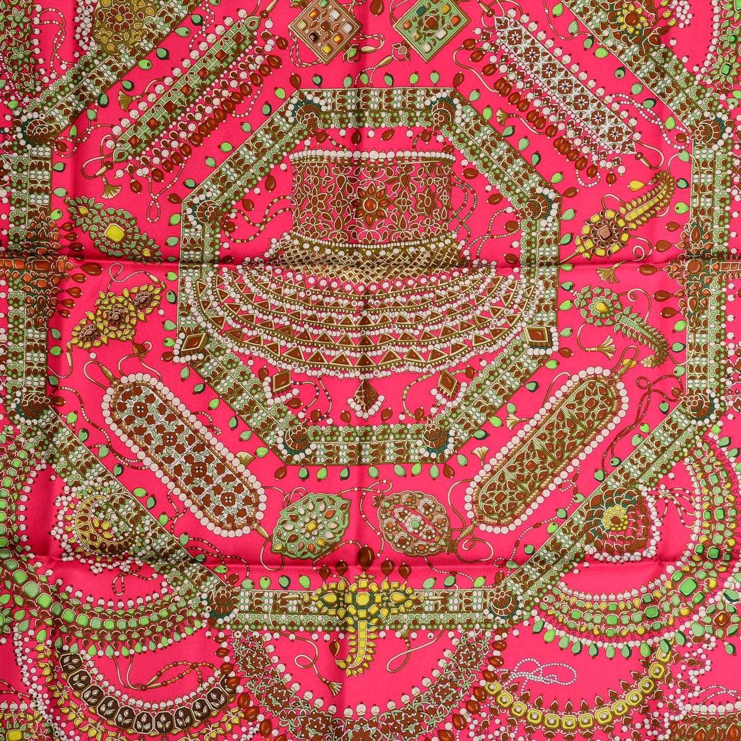 Silk Parures Des Maharajas Scarf 90 Rose Indien Kaki Chartreuse