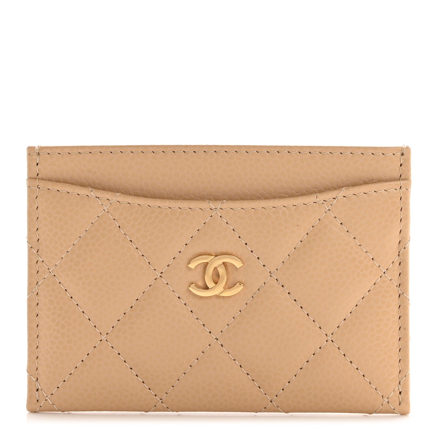 Caviar Quilted Card Holder Beige