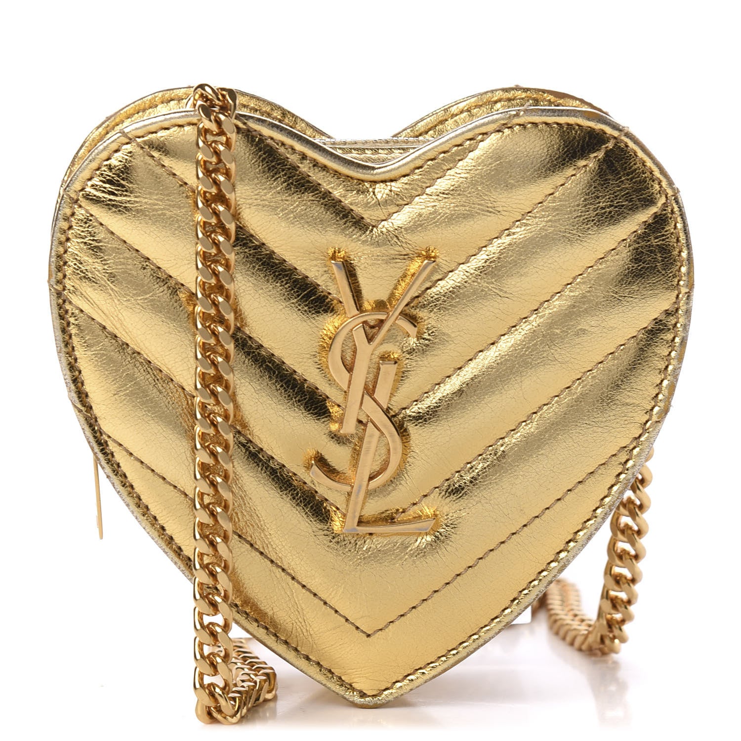 Saint Laurent Metallic Calfskin Matelasse Chevron Monogram Small Love Heart Chain Bag Gold 1 of 12