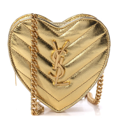 Saint Laurent Metallic Calfskin Matelasse Chevron Monogram Small Love Heart Chain Bag Gold 1 of 12