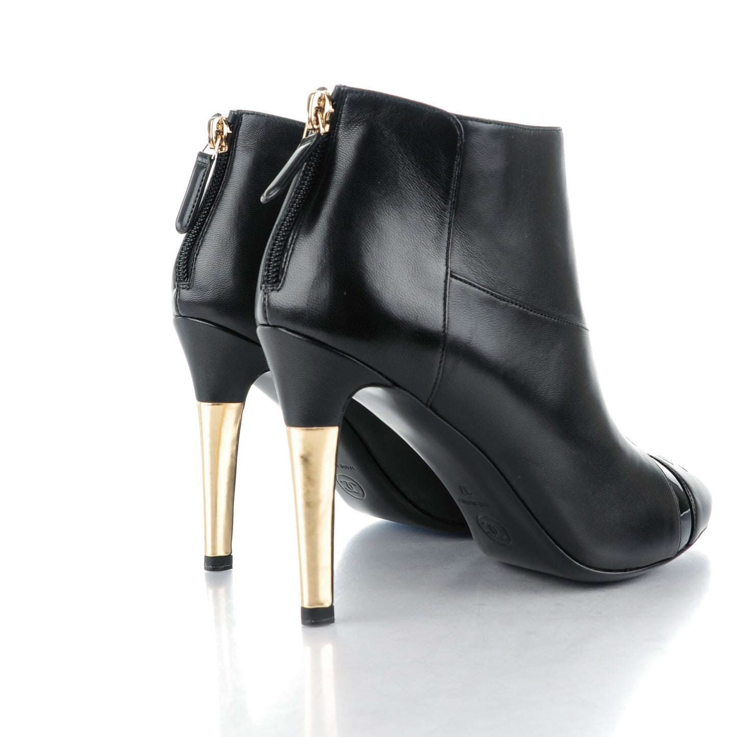 Patent Lambskin CC Cap Toe Ankle Booties 37 Black