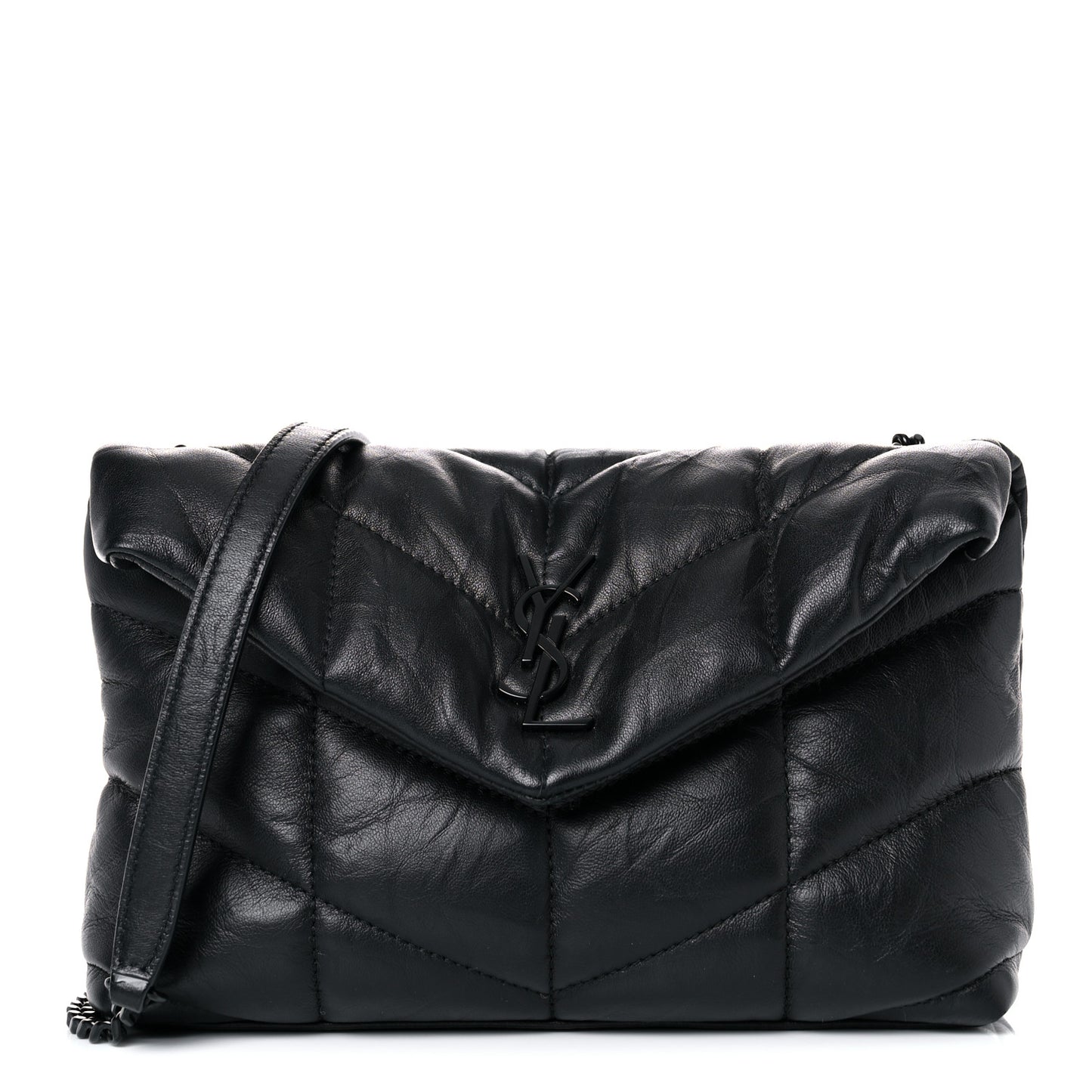 Calfskin Quilted Toy Loulou Puffer Monogram Monochrome Chain Satchel Black