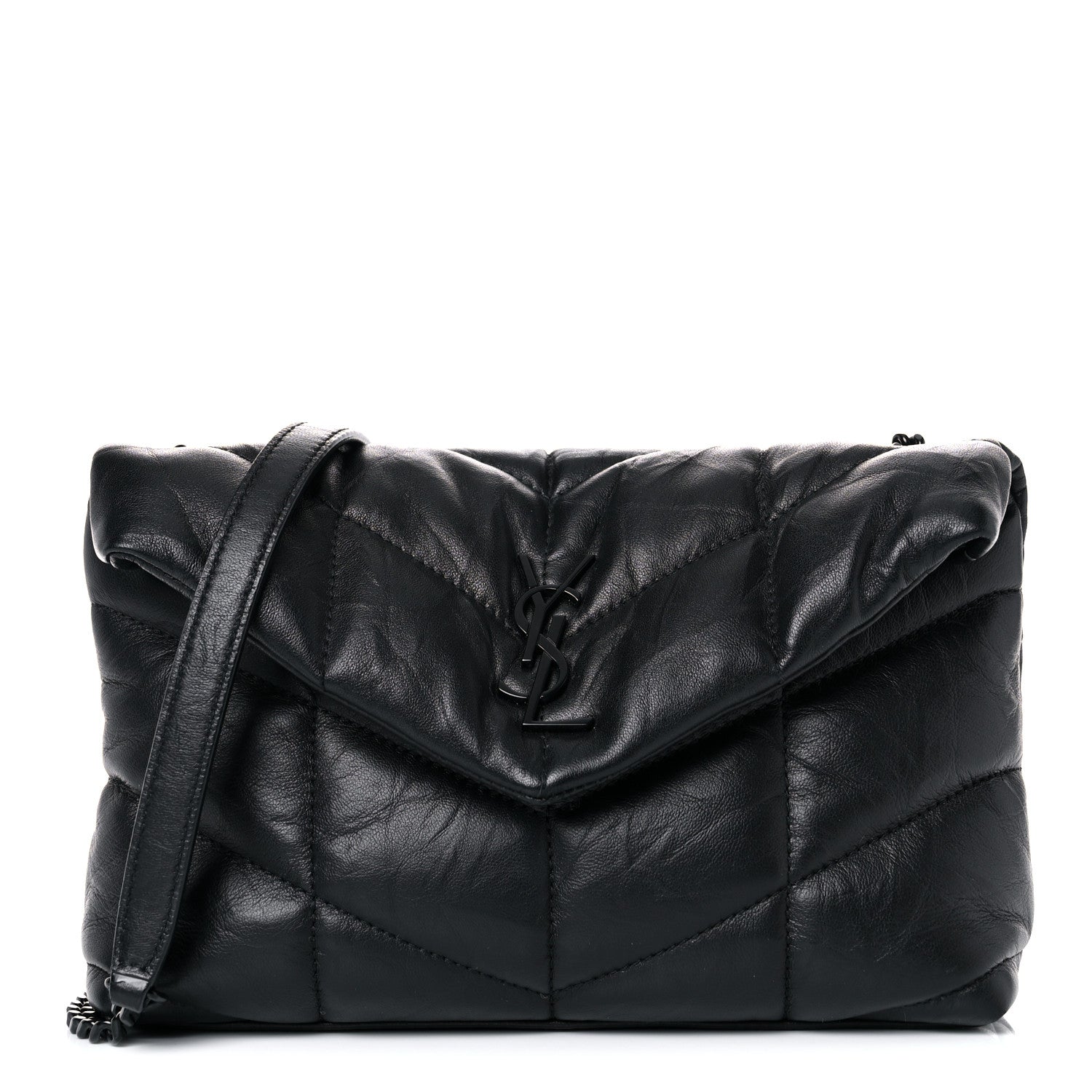 Saint Laurent Calfskin Quilted Toy Loulou Puffer Monogram Monochrome Chain Satchel Black 1 of 19