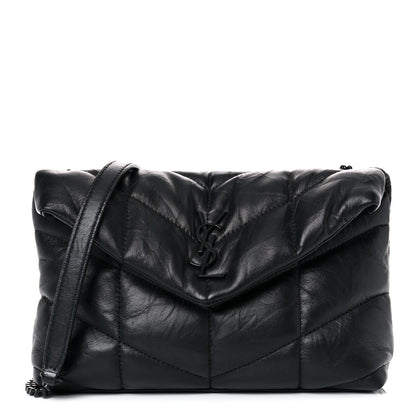 Saint Laurent Calfskin Quilted Toy Loulou Puffer Monogram Monochrome Chain Satchel Black 1 of 19
