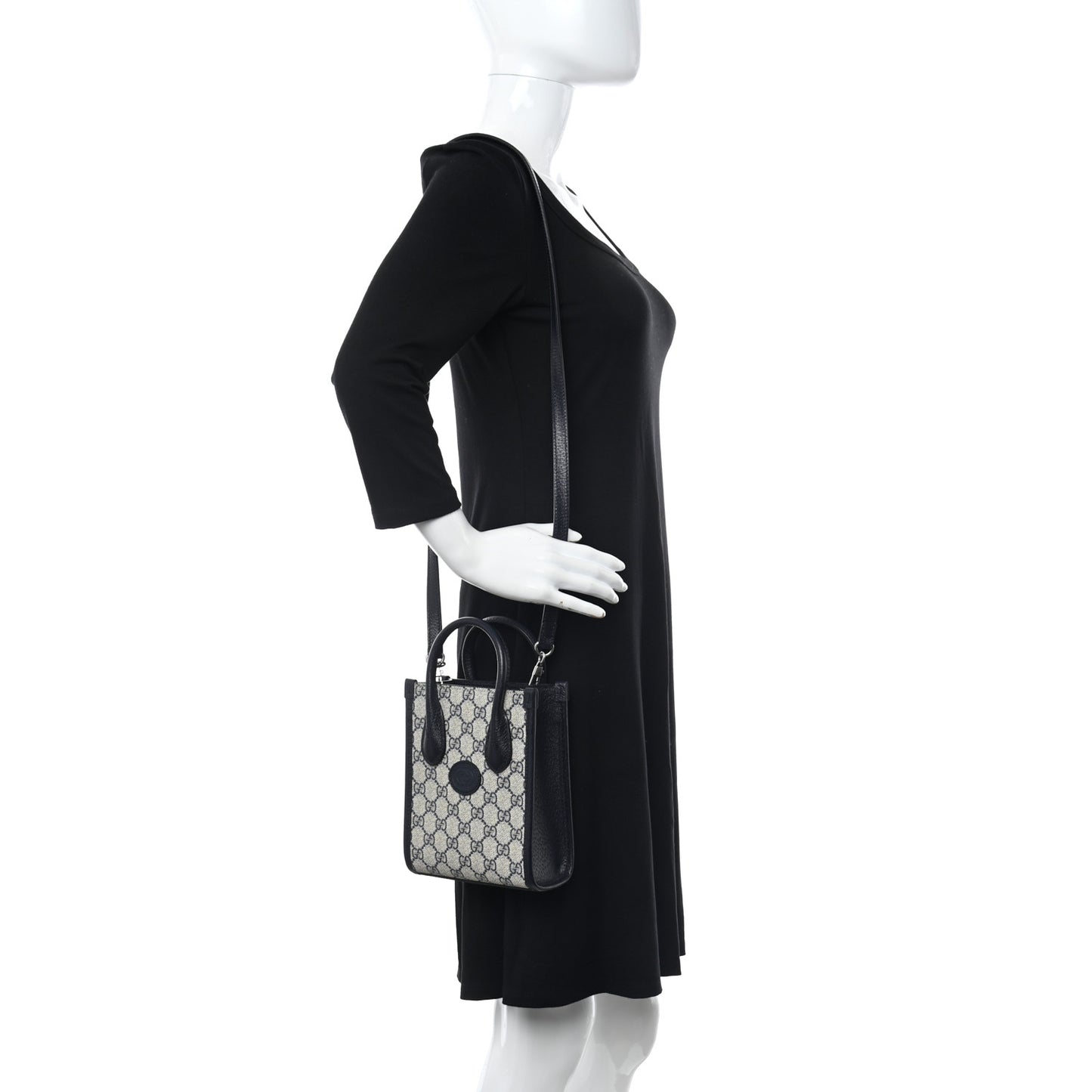 GG Supreme Monogram Textured Dollar Calfskin Mini Retro Interlocking G Tote Bag Beige Blue