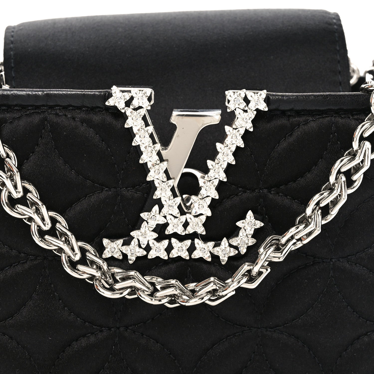 Louis Vuitton Satin Quilted Flower Crystal Mini Capucines Black 7 of 10