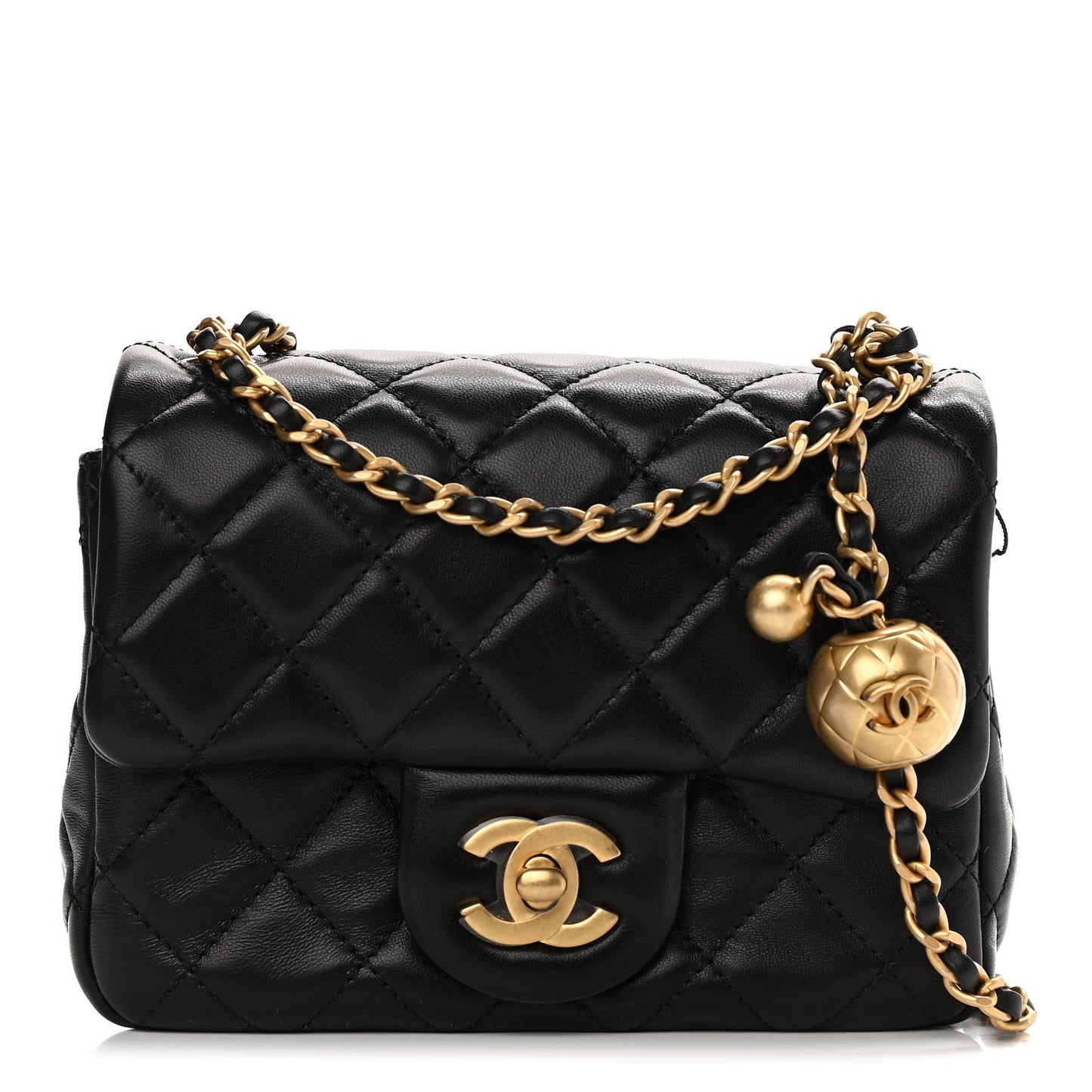 Lambskin Quilted Mini Pearl Crush Flap Black