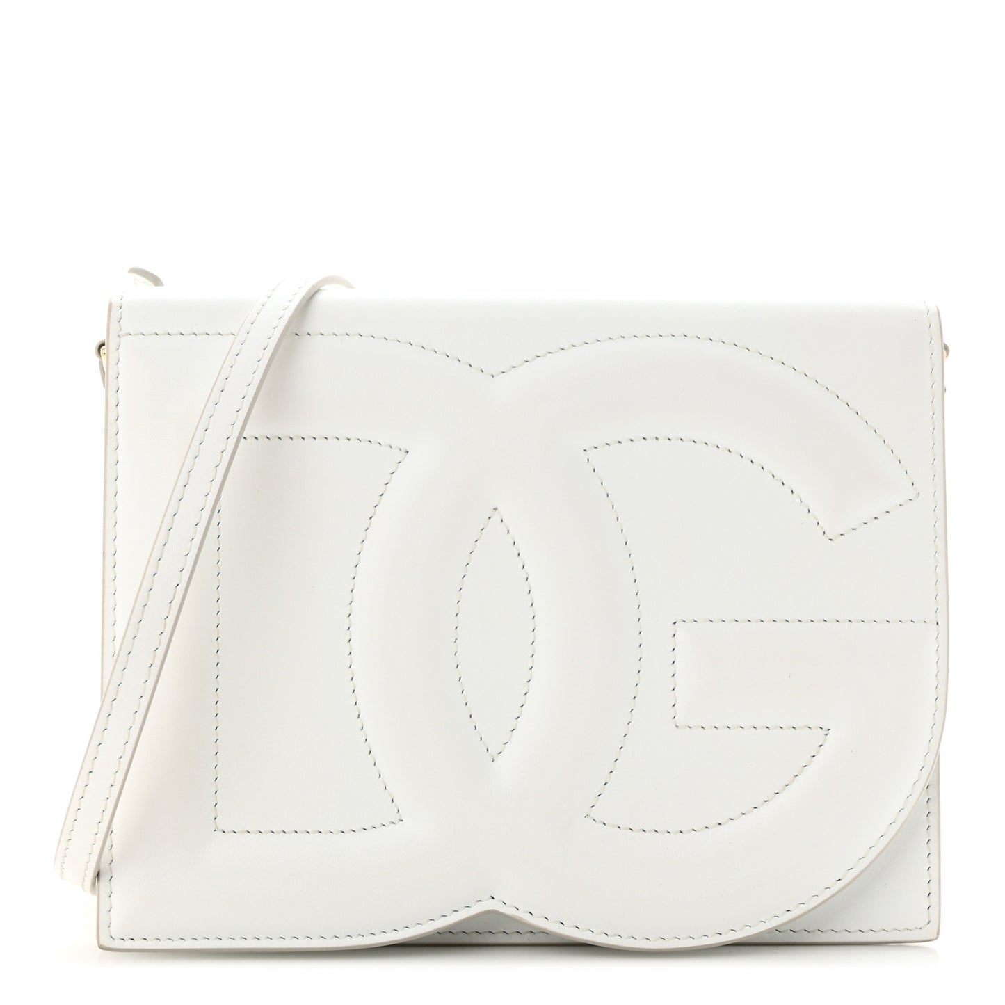 Calfskin DG Logo Flap Crossbody Bag White