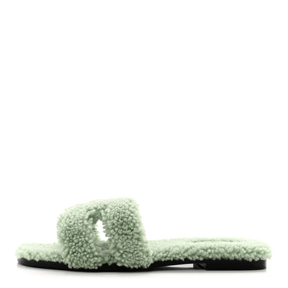 Hermes Woolskin Oran Sandals 39.5 Vert D’eau 1 of 8