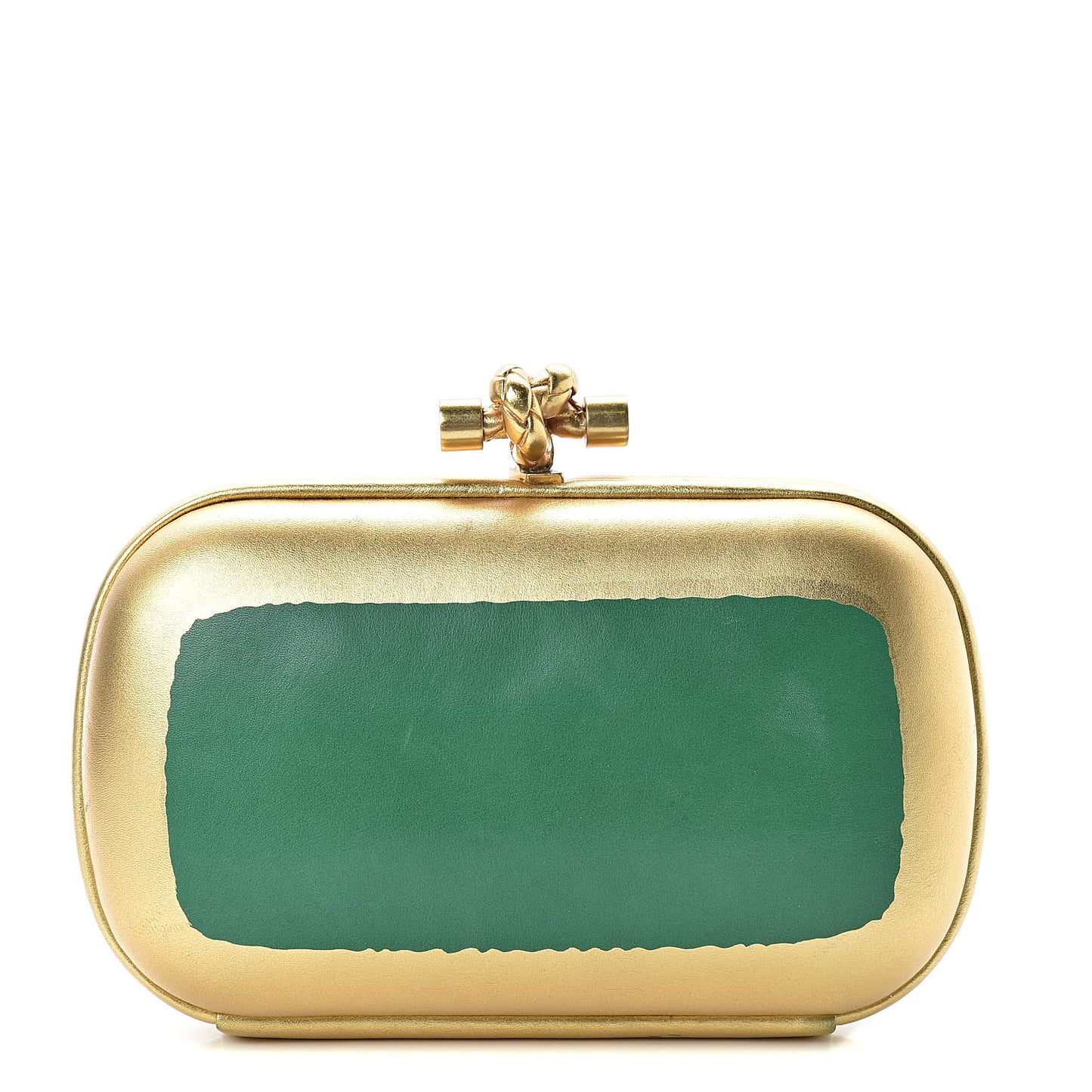 Gilded Waxed Leather Knot Clutch Gold Green