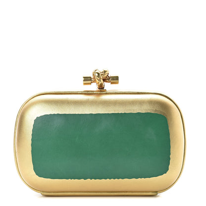 Bottega Veneta Gilded Waxed Leather Knot Clutch Gold Green 1 of 13