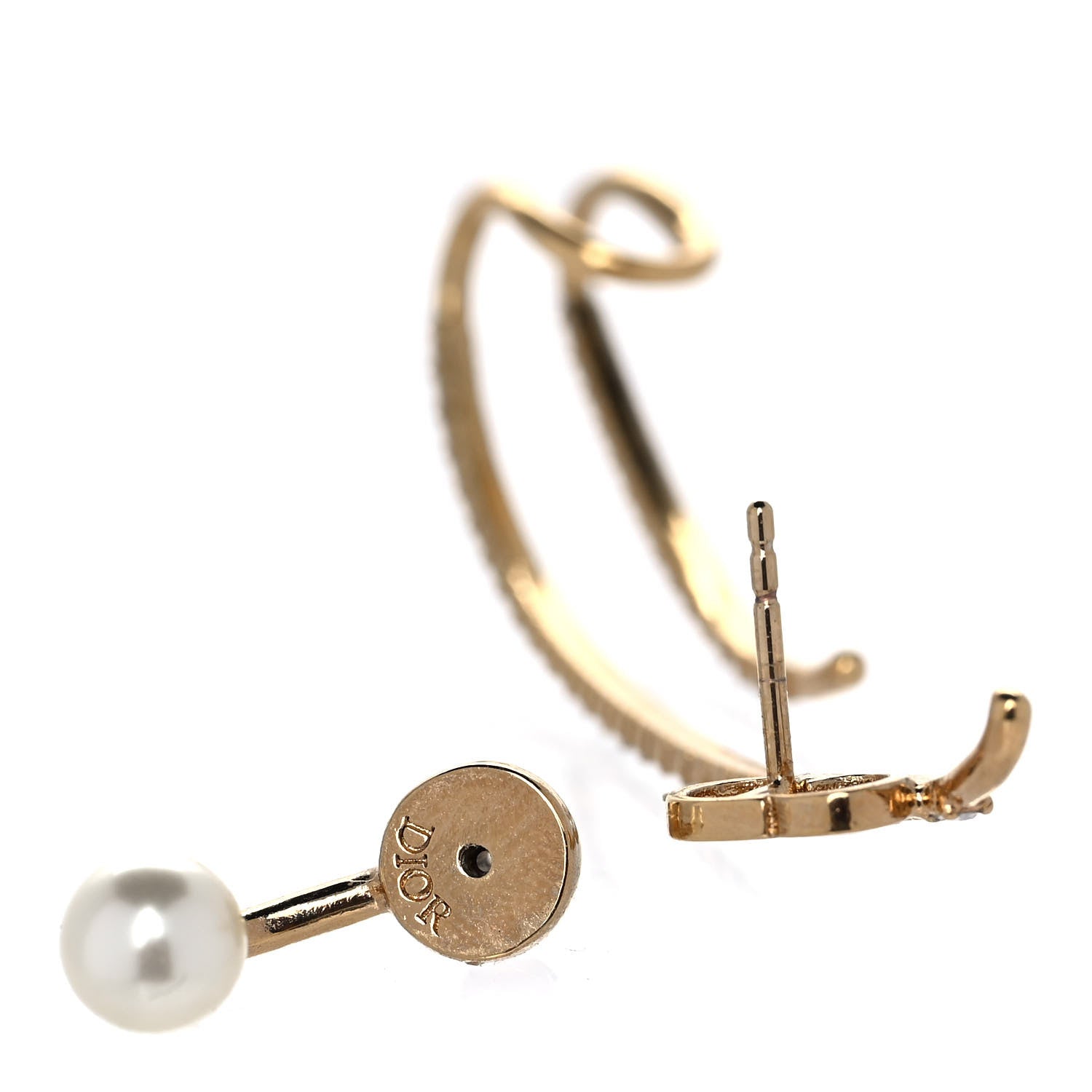Christian Dior Metal Crystal Pearl CD Ear Cuff Gold 3 of 4
