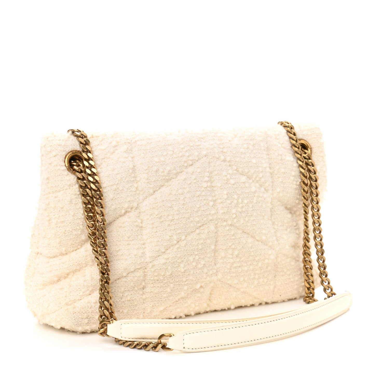 Boucle Tweed Quilted Small Loulou Puffer Monogram Chain Satchel Crema Soft