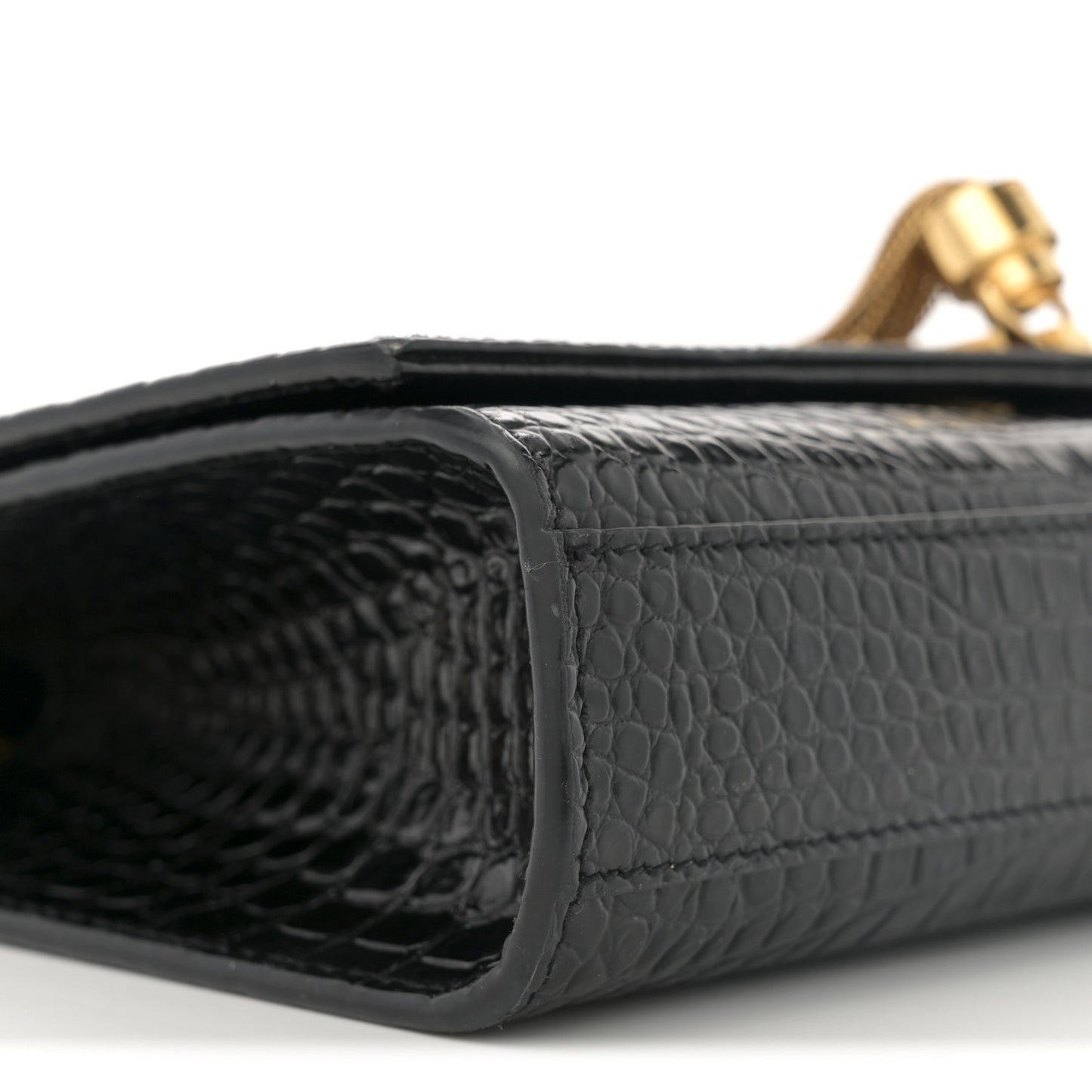 Calfskin Crocodile Embossed Medium Classic Monogram Kate Tassel Satchel Black