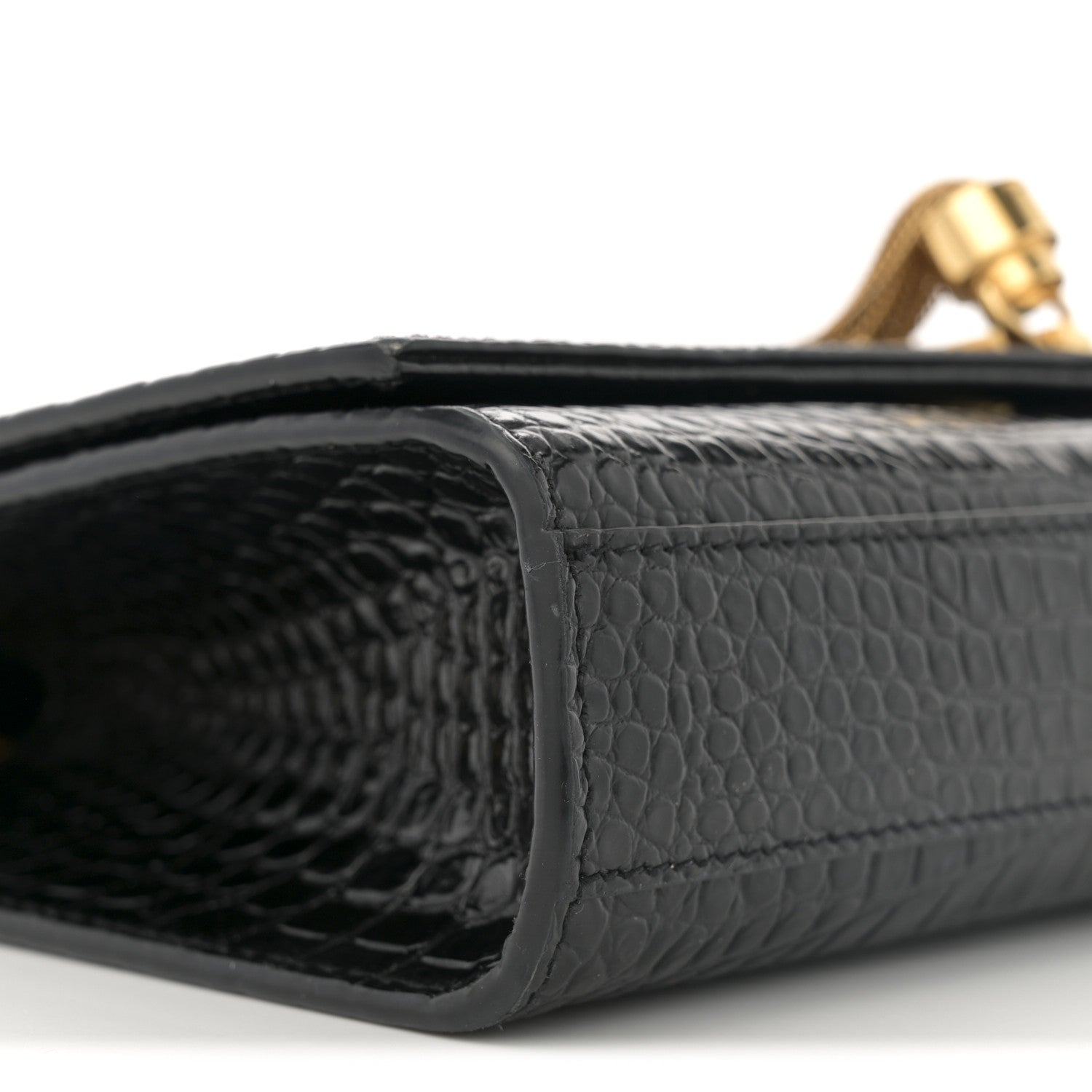 Saint Laurent Calfskin Crocodile Embossed Medium Classic Monogram Kate Tassel Satchel Black 9 of 10