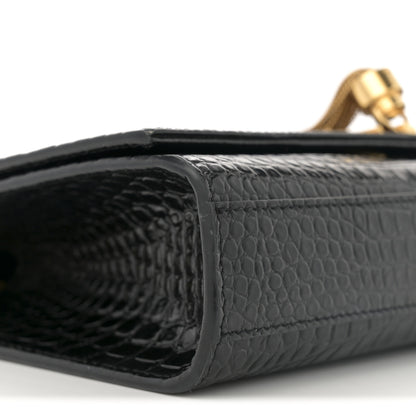 Saint Laurent Calfskin Crocodile Embossed Medium Classic Monogram Kate Tassel Satchel Black 9 of 10