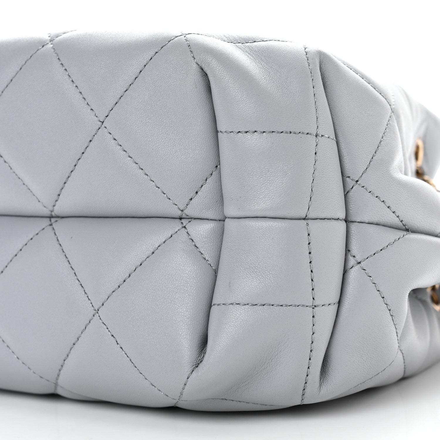 Chanel Lambskin Quilted CC Dweller Drawstring Bucket Bag Light Grey 10 of 10