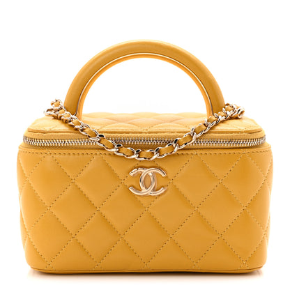 Chanel Lambskin Quilted Small Charming Top Handle Vanity Case With Chain Yellow 1 of 10