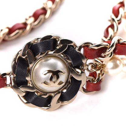 Chanel Lambskin Pearl Chain Camellia Fancy Belt 80 Black Red Gold 5 of 6