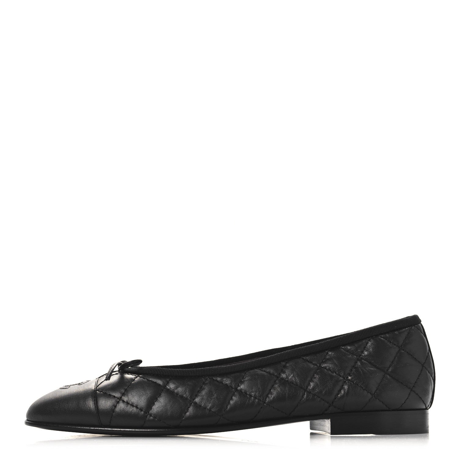 Chanel Aged Calfskin Quilted CC Cap Toe Ballerina Flats 39 Black 1 of 10