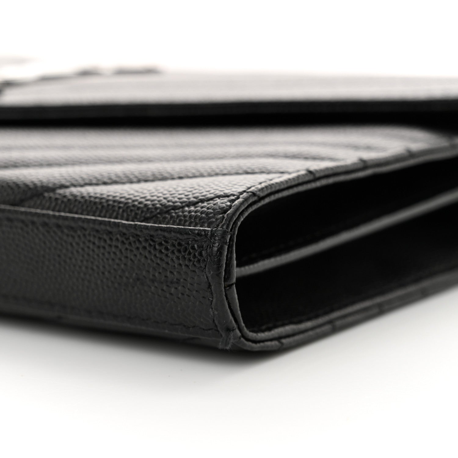 Saint Laurent Grain De Poudre Matelasse Chevron Monogram Chain Wallet Black 10 of 14