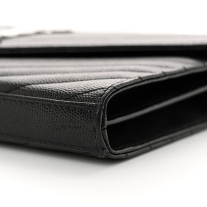Saint Laurent Grain De Poudre Matelasse Chevron Monogram Chain Wallet Black 10 of 14