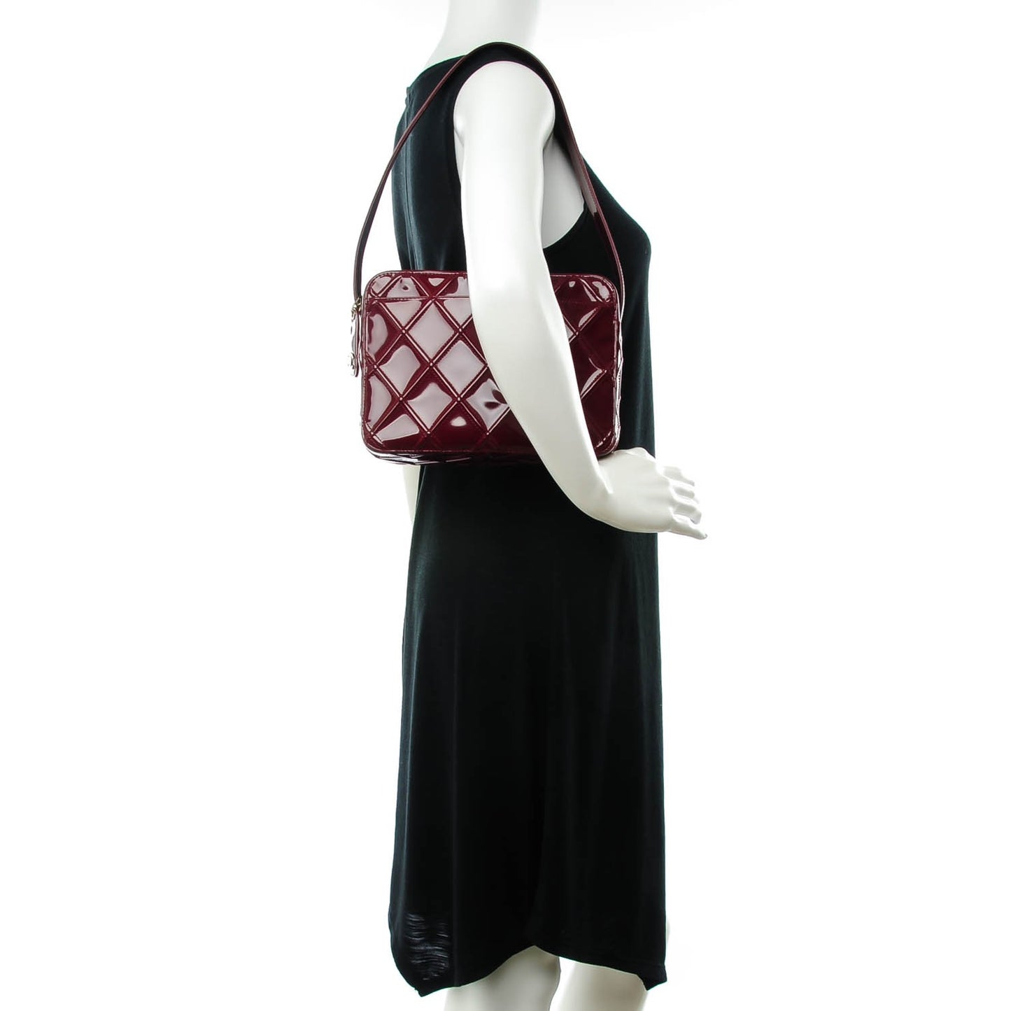 Patent Diamond Stitch Shoulder Bag Burgundy