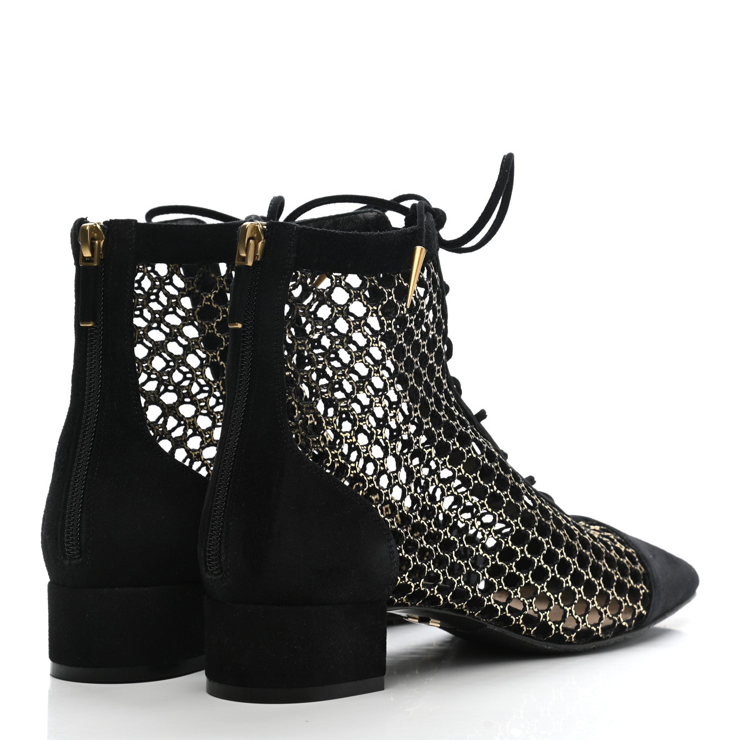 Christian Dior Suede Laminated Resille Naughtily-D 30mm Ankle Boots 38.5 Black Gold 4 of 10