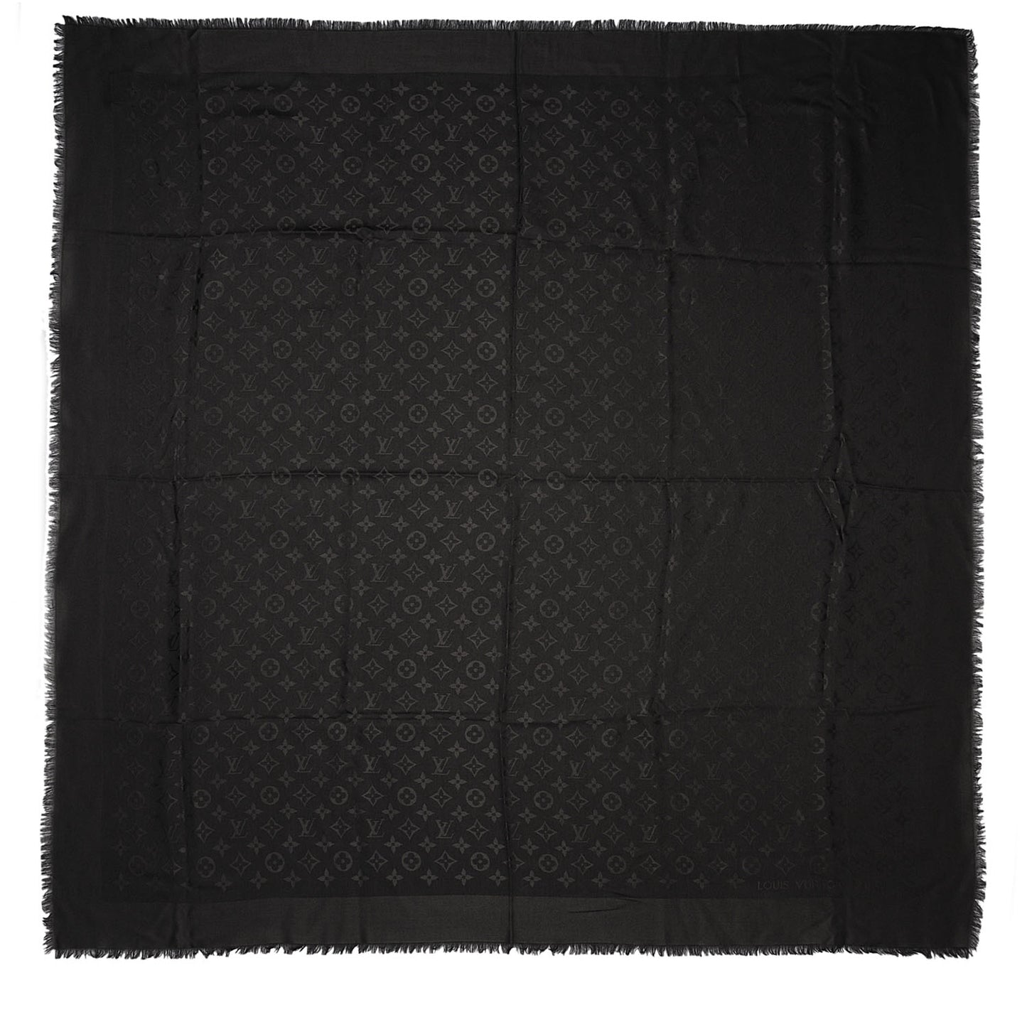 Wool Silk Monogram Shawl Anthracite