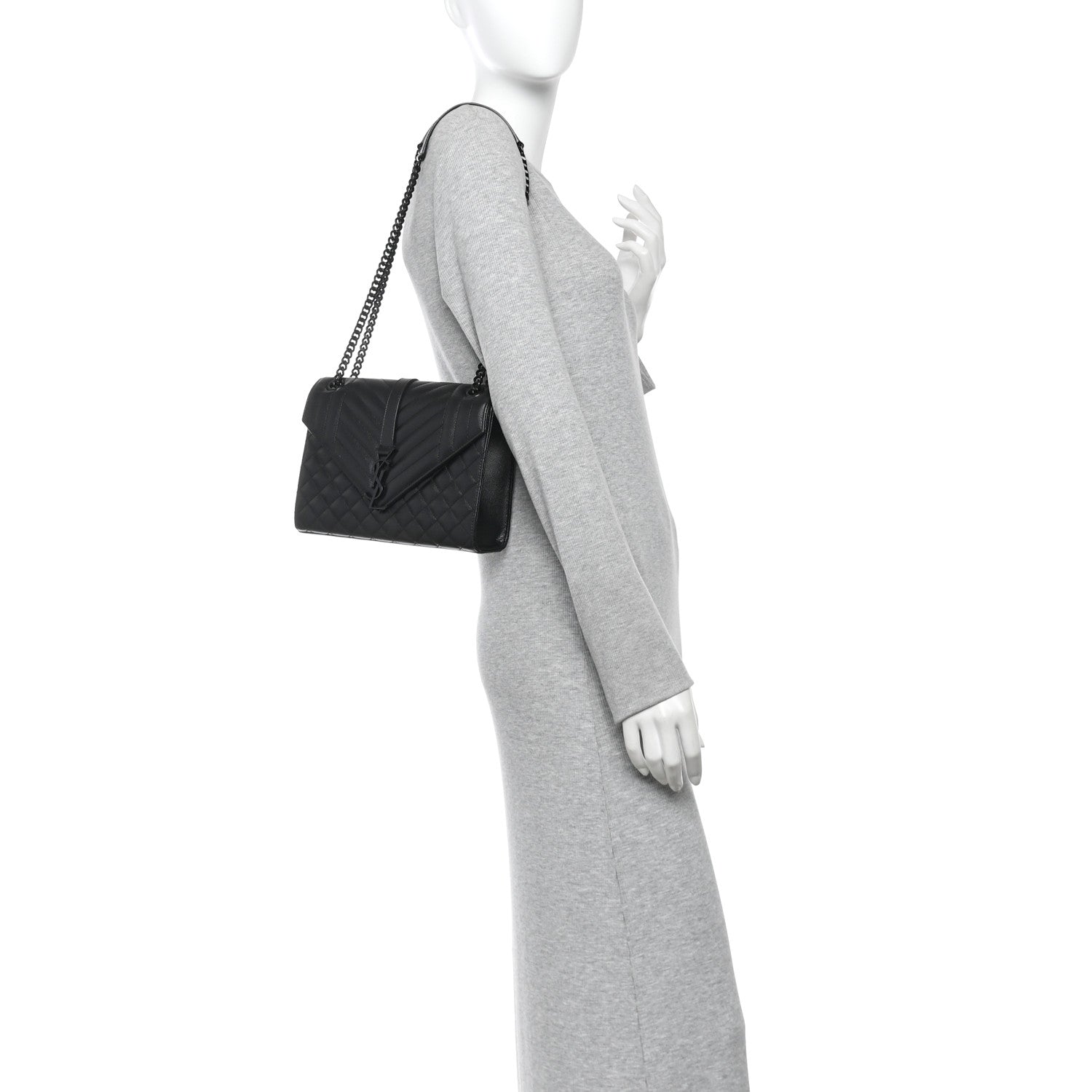 Saint Laurent Grain De Poudre Textured Mixed Matelasse Triquilt Medium Monogram Monochrome Satchel Black 2 of 10