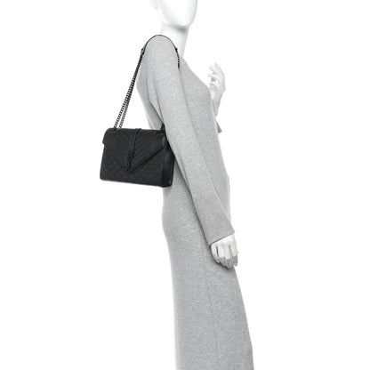 Saint Laurent Grain De Poudre Textured Mixed Matelasse Triquilt Medium Monogram Monochrome Satchel Black 2 of 10