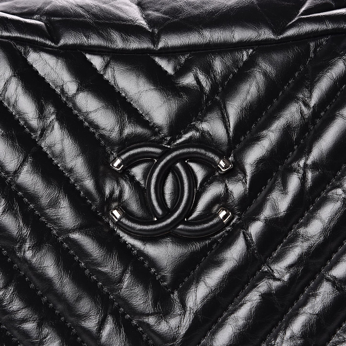 Aged Calfskin Chevron Large Soft Bowling Bag Black