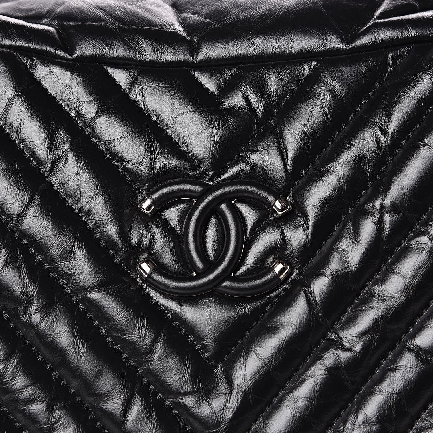 Chanel Aged Calfskin Chevron Large Soft Bowling Bag Black 10 of 12