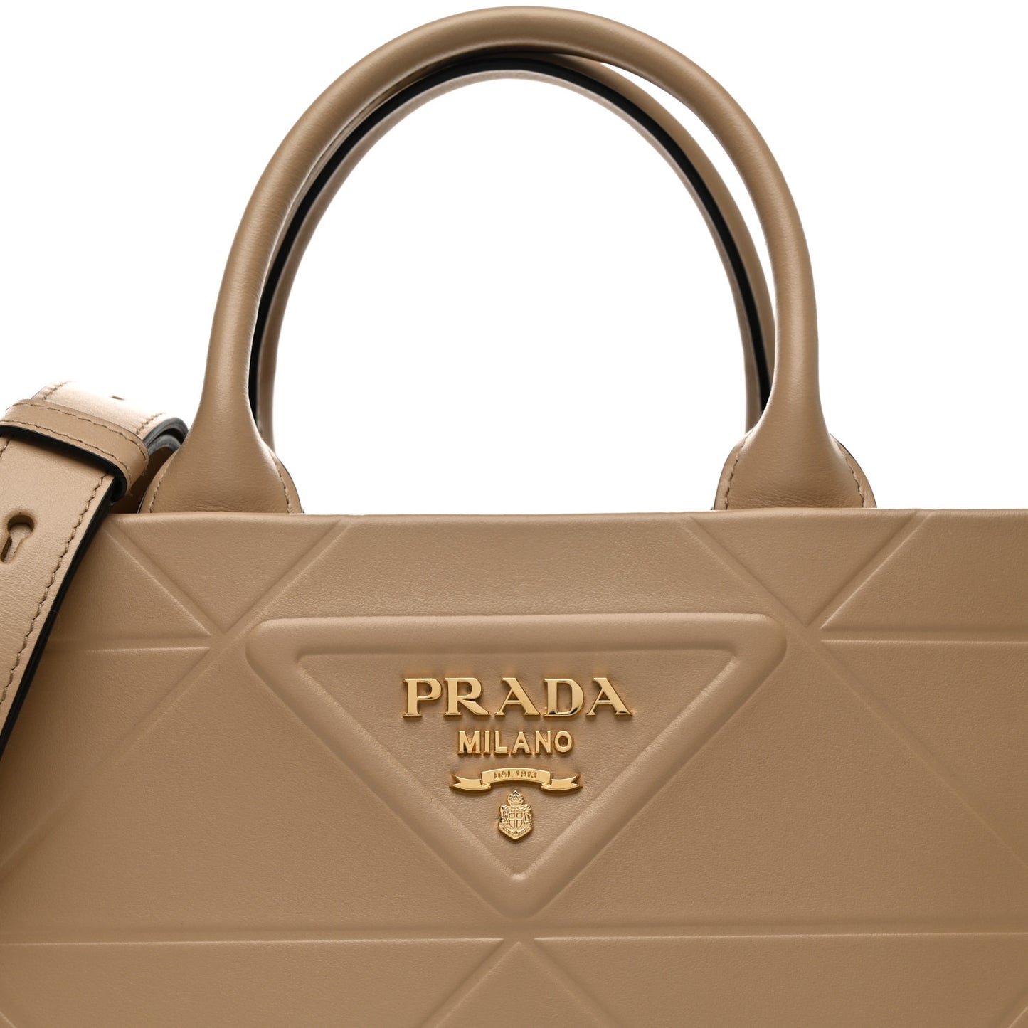 Soft Calfskin Triangolo Symbole Embossed Mini Tote Sabbia