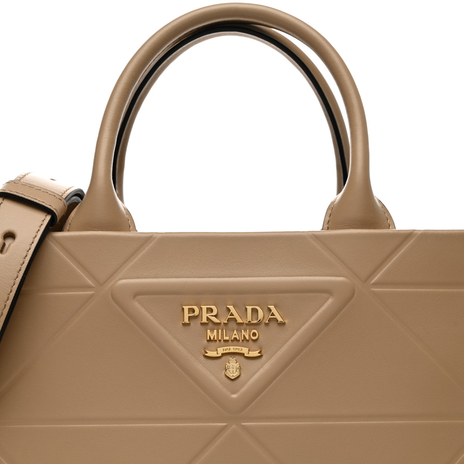 Prada Soft Calfskin Triangolo Symbole Embossed Mini Tote Sabbia 7 of 9