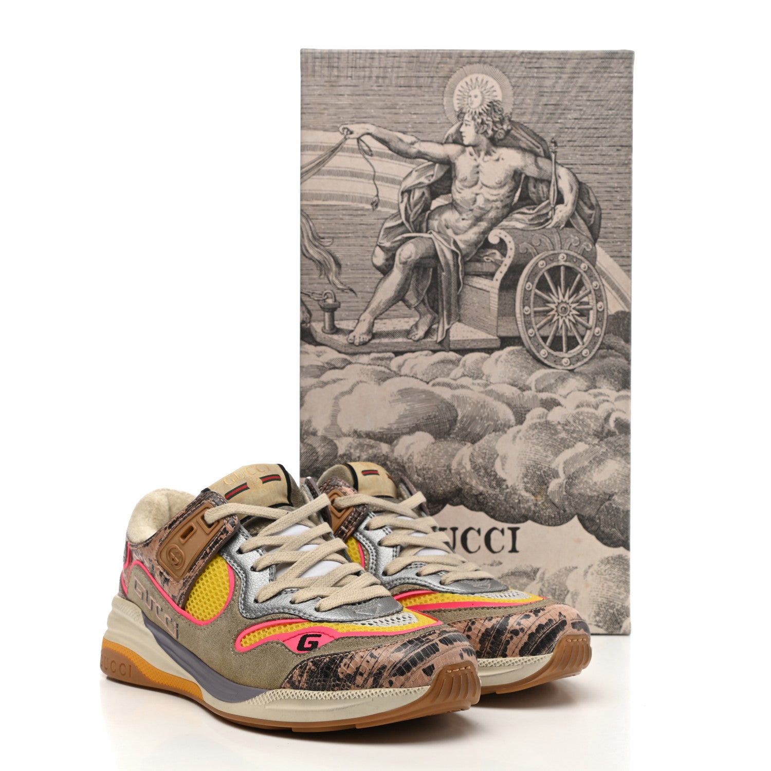 Gucci Suede Calfskin Tejus Printed Womens Ultrapace Sneakers 35 Pink Silver Oatmeal Yolk 8 of 8