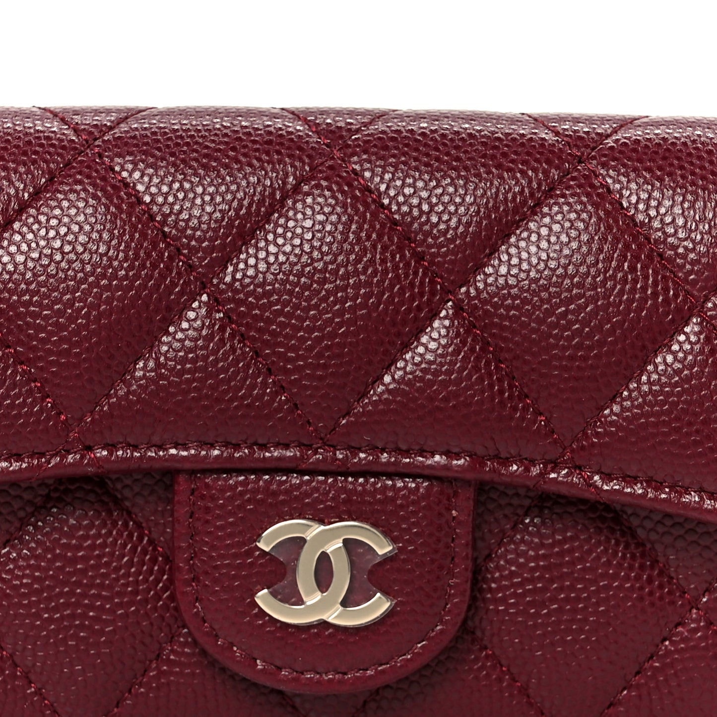 Caviar Quilted Flap Card Holder Wallet Burgundy
