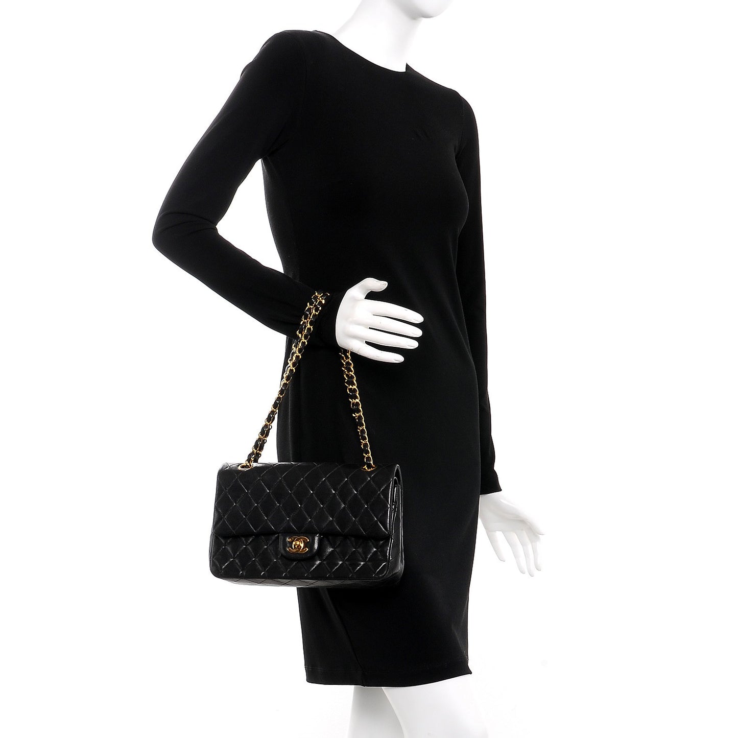 Lambskin Quilted Medium Double Flap Black
