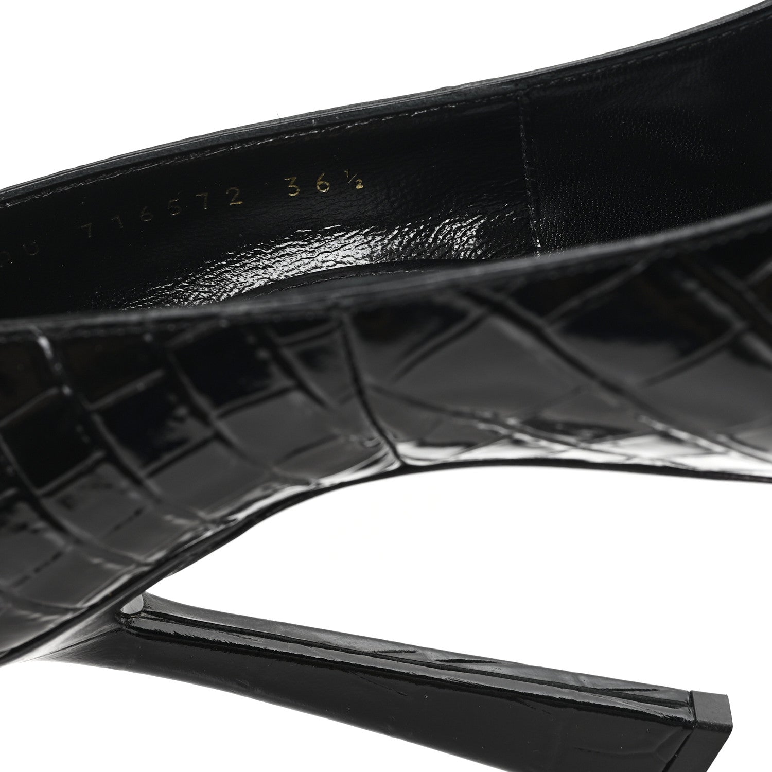 Saint Laurent Calfskin Crocodile Embossed Silvana 110mm Pumps 36.5 Black 9 of 10