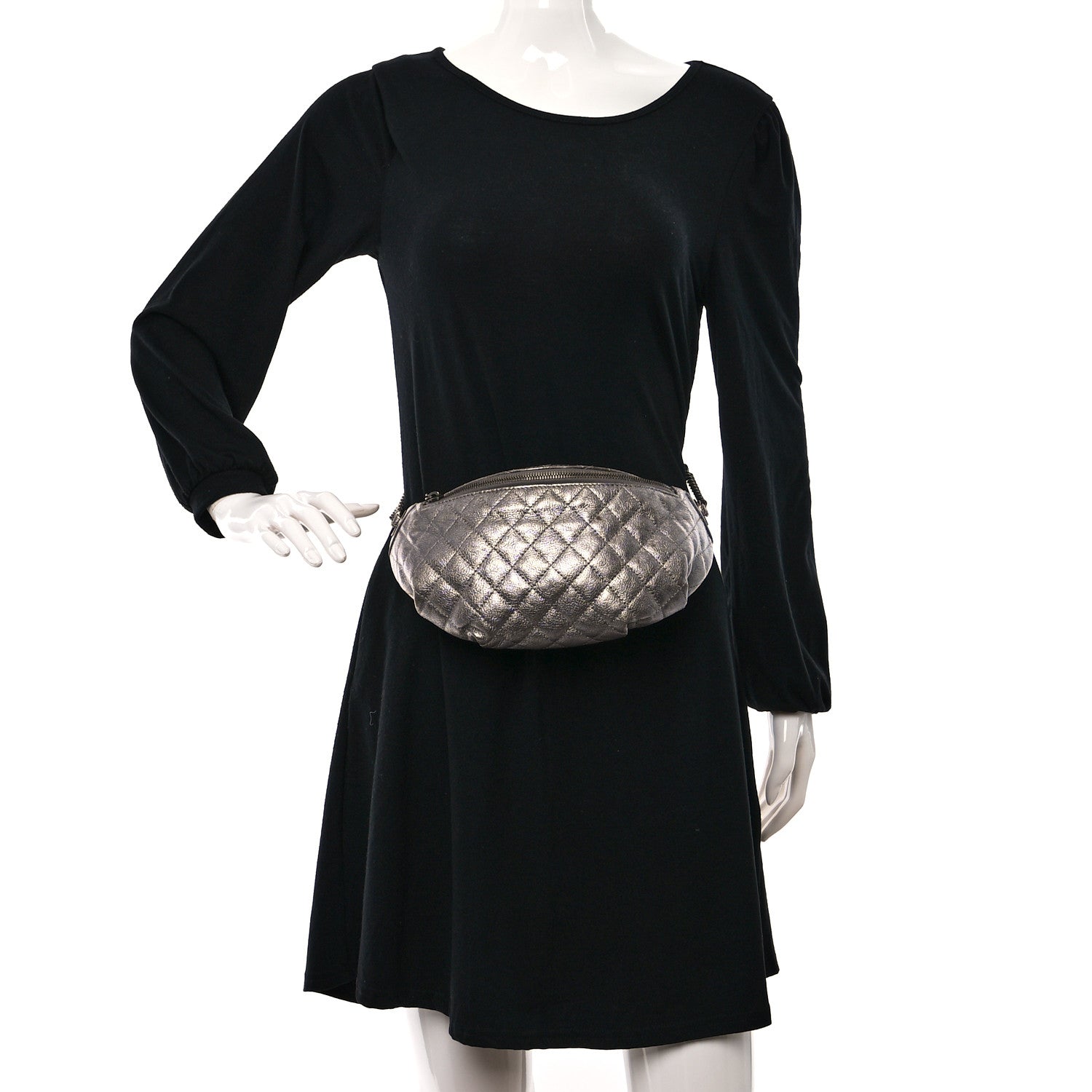 Chanel Metallic Goatskin Quilted Banane Waist Bag Fanny Pack Silver 2 of 13