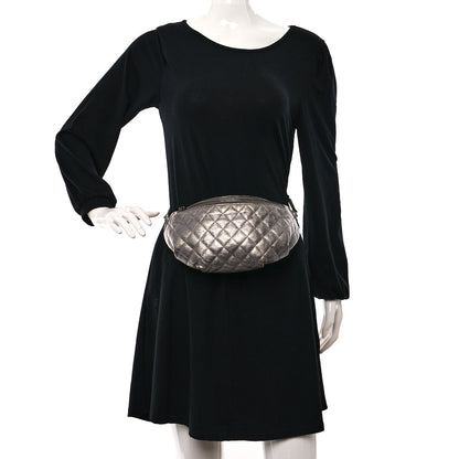 Chanel Metallic Goatskin Quilted Banane Waist Bag Fanny Pack Silver 2 of 13