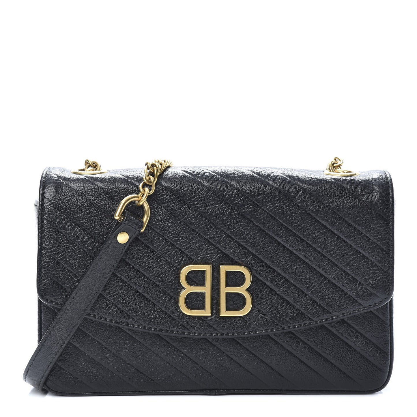 Shiny Goatskin Logo Embossed BB Chain Wallet Black