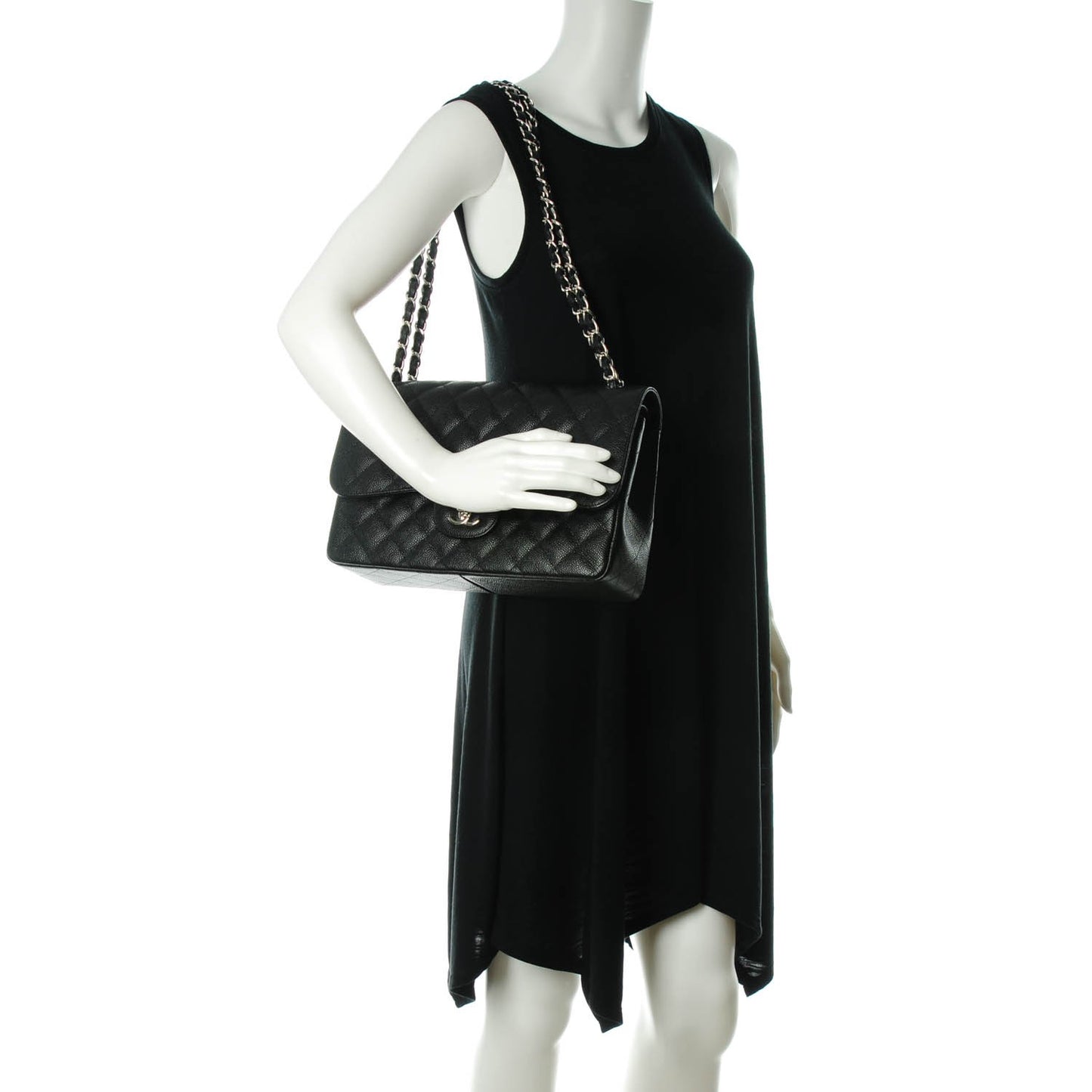 Caviar Quilted Jumbo Double Flap Black